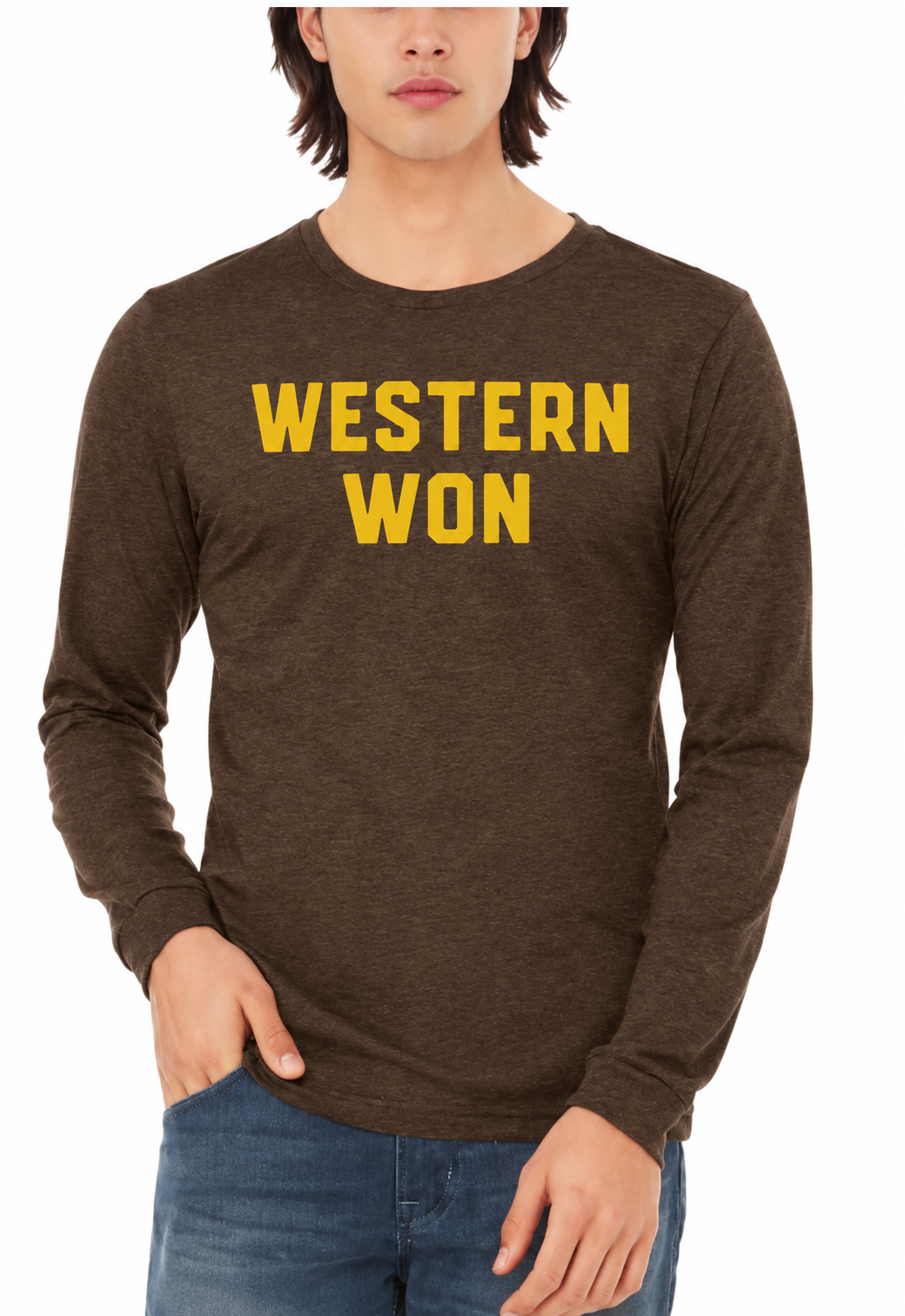 NEW! Western Won Long Sleeve Tee- Heather Brown
