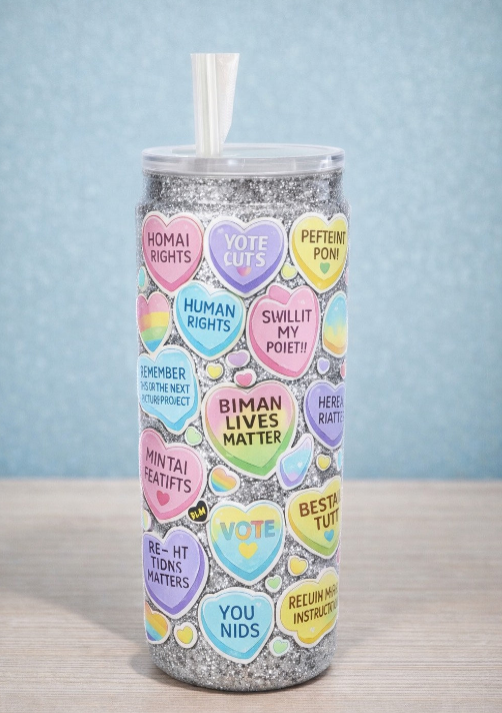 16 oz Snow Globe Tumbler – Conversation Hearts