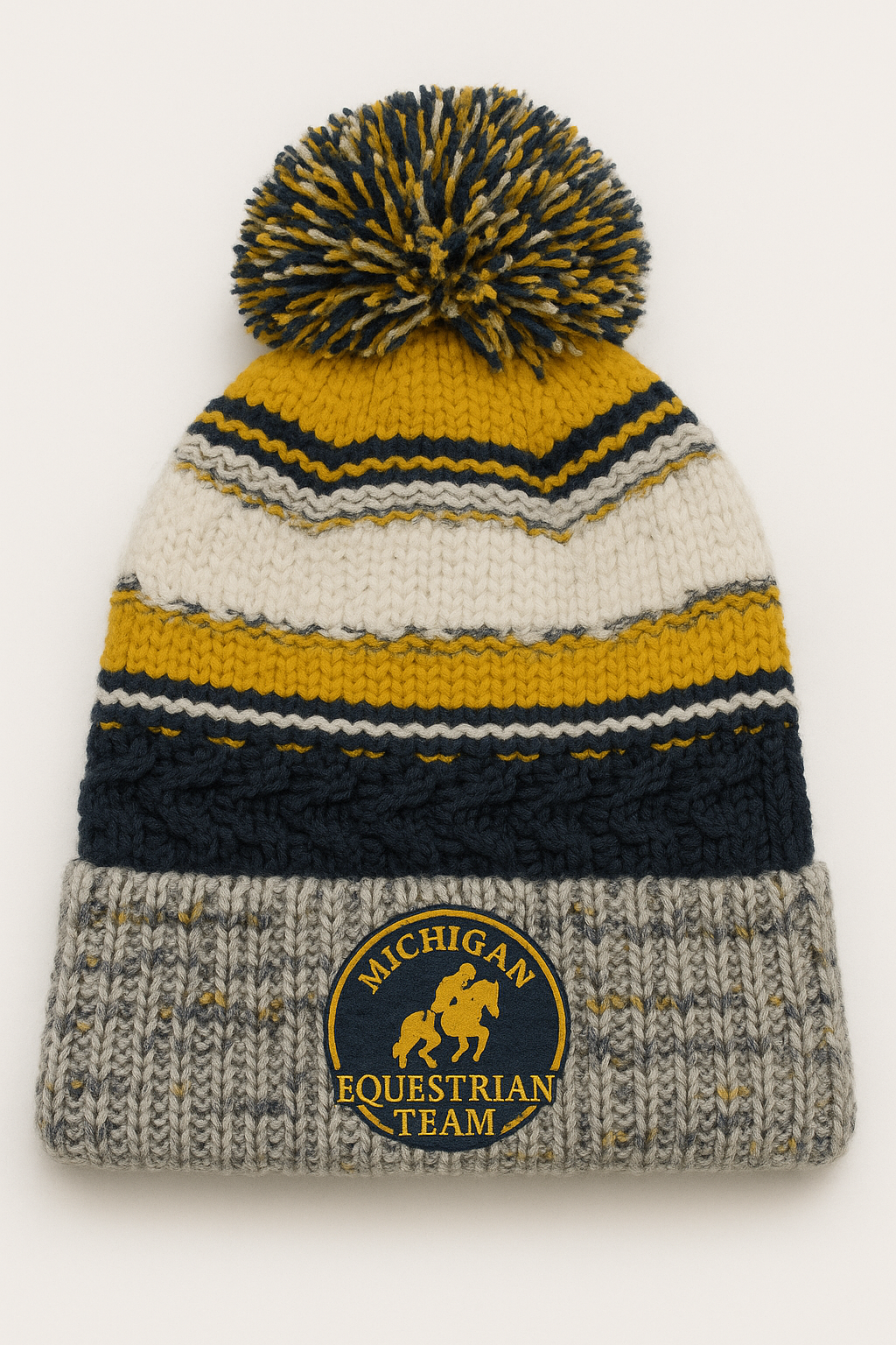 PRE-ORDER Pom Pom Navy and Yellow Knit Hat