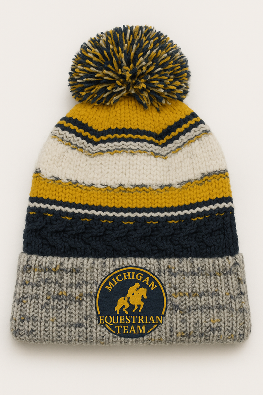 PRE-ORDER Pom Pom Navy and Yellow Knit Hat