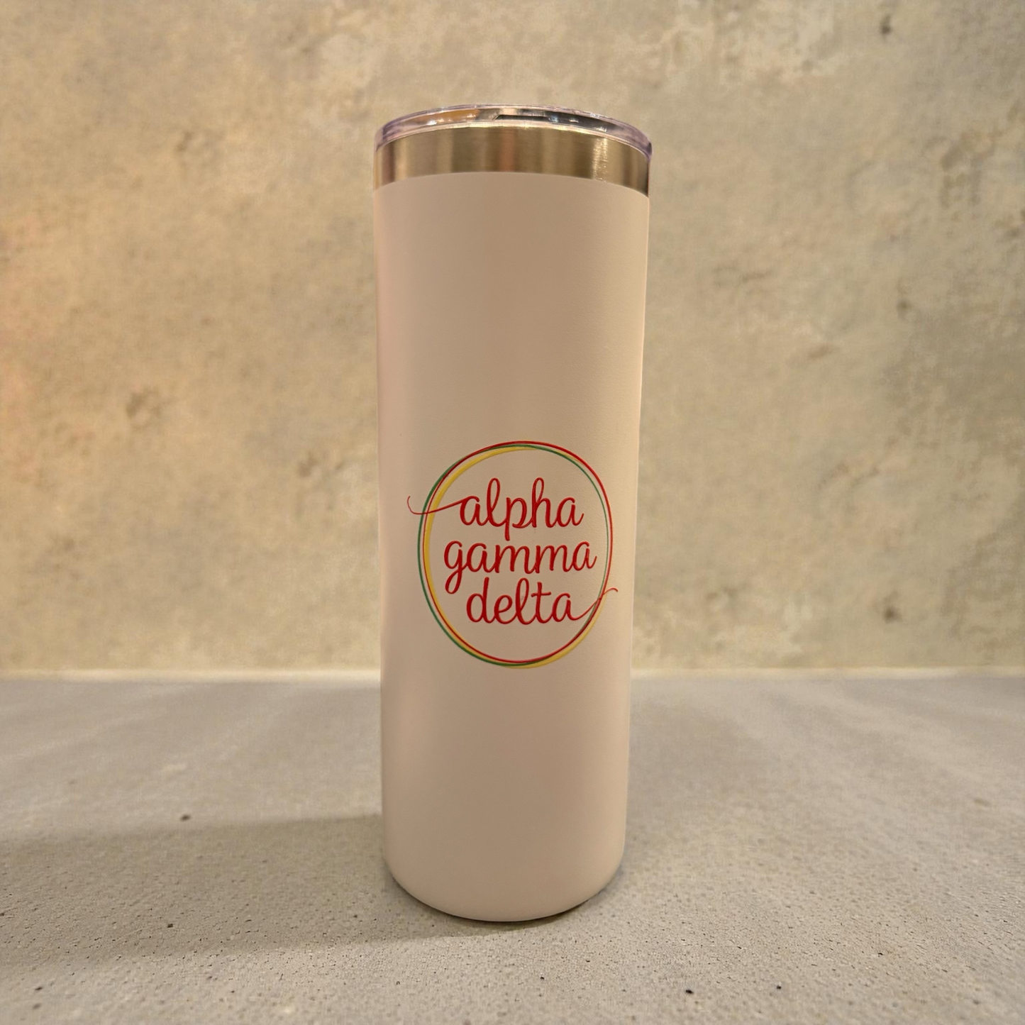 Alpha Gamma Delta Little Sister White Tumbler